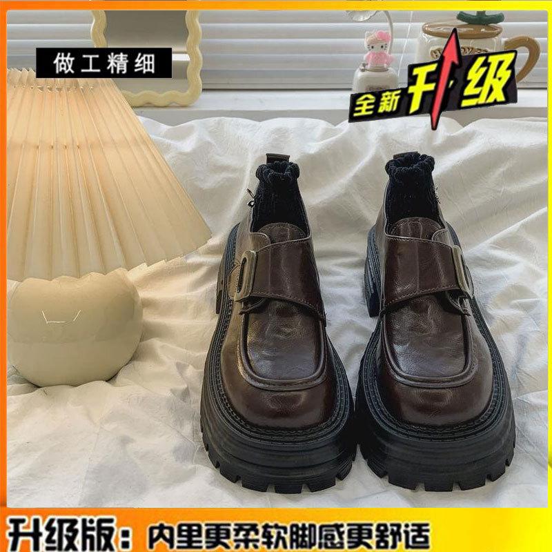 

толстая подошва толстый каблук британский стиль маленькие кожаные туфли женские 2025 новые универсальные увеличивающие рост женские туфли из натуральной кожи одинарные туфли черные 40