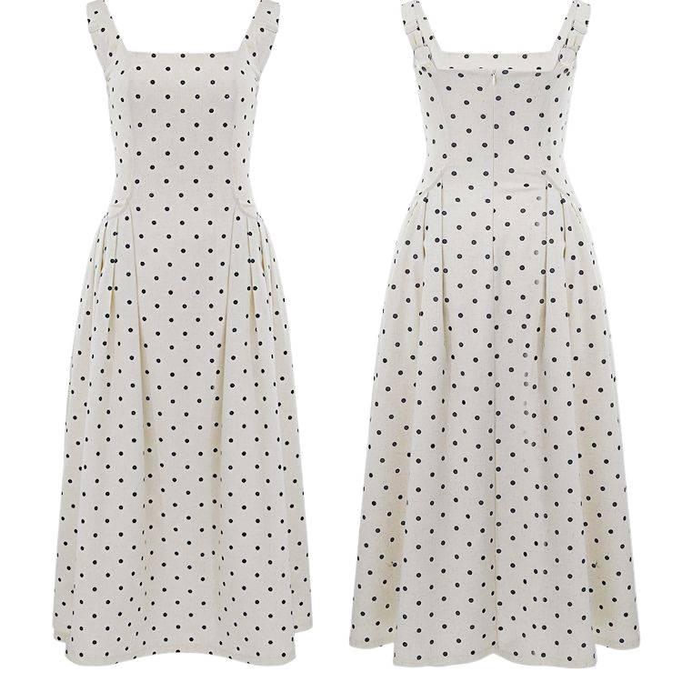 Mrs. Xiao Elegant French First Love Polka Dot Retro Square Neck Dress