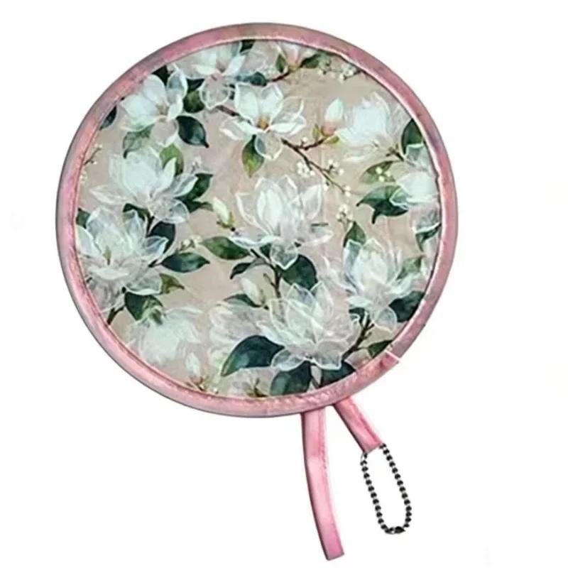 Mini flower Style Folding Fan Round With Pocket Handheld Fan Flower Pattern Collapsible Fan Wedding Party Outdoor Activities
