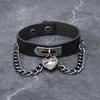 Punk Heart Lock Pendant Leather Bracelet In Black