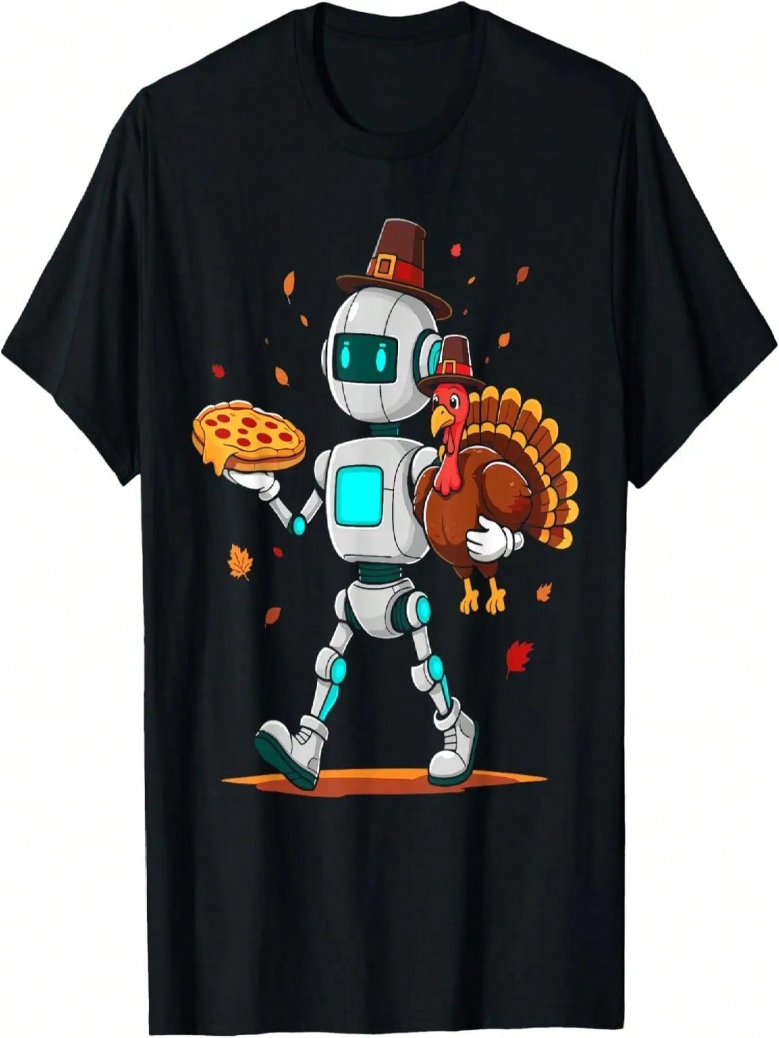 Robot Holding Turkey Pizza Thanksgiving Fall Kids   T-Shirt S разноцветный