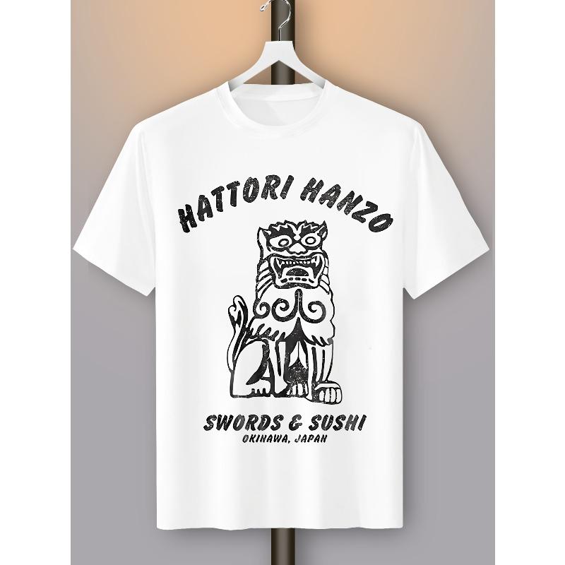 Tallas Europeas Camiseta Gráfica de Hombre Hattori Hanzo Espada y Sushi - Suave, Transpirable, Cuello Redondo, Manga Corta Camiseta Casual - Adecuada para el Uso Diario
