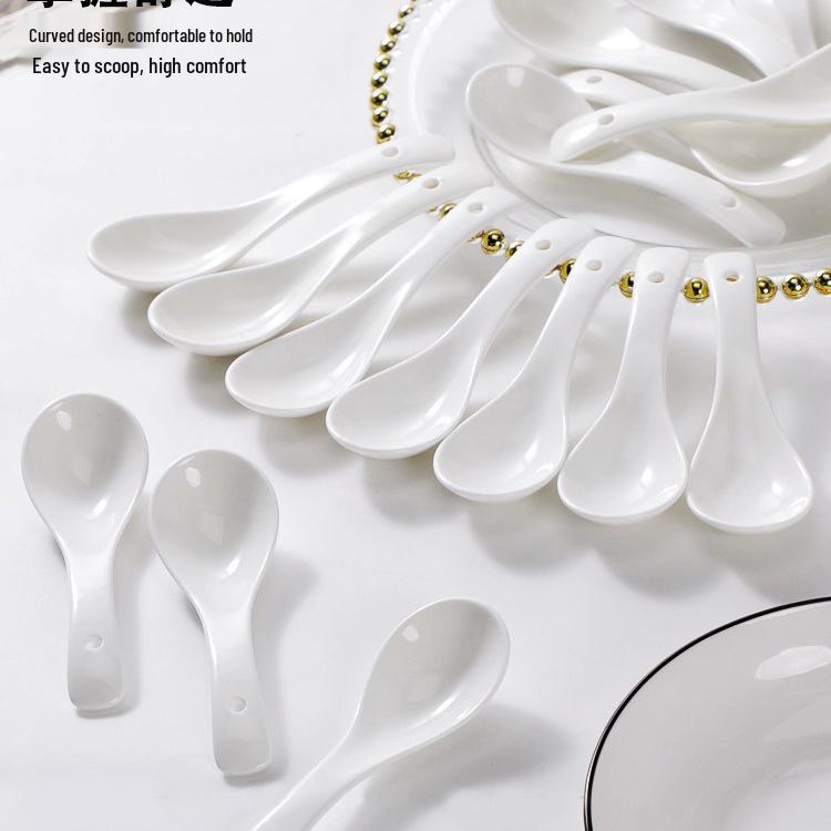 100 Pure White Small Ceramic Soup Bowls and Spoons Set for Home Use