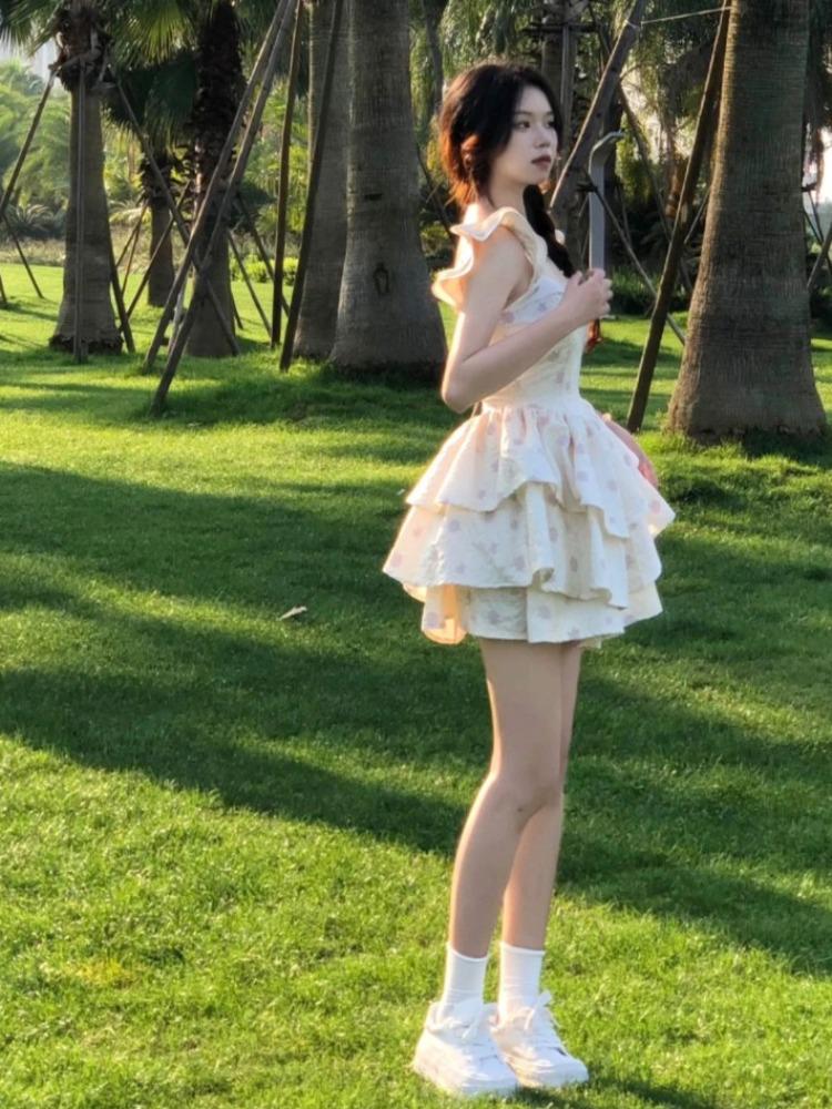 French Sweet Hot Girl Puff Sleeve Floral Summer Dress