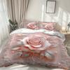 Comforter 2/3Pcs Pink Rose Bedding Set Soft Comfortable Floral Machine Washable Queen King Size