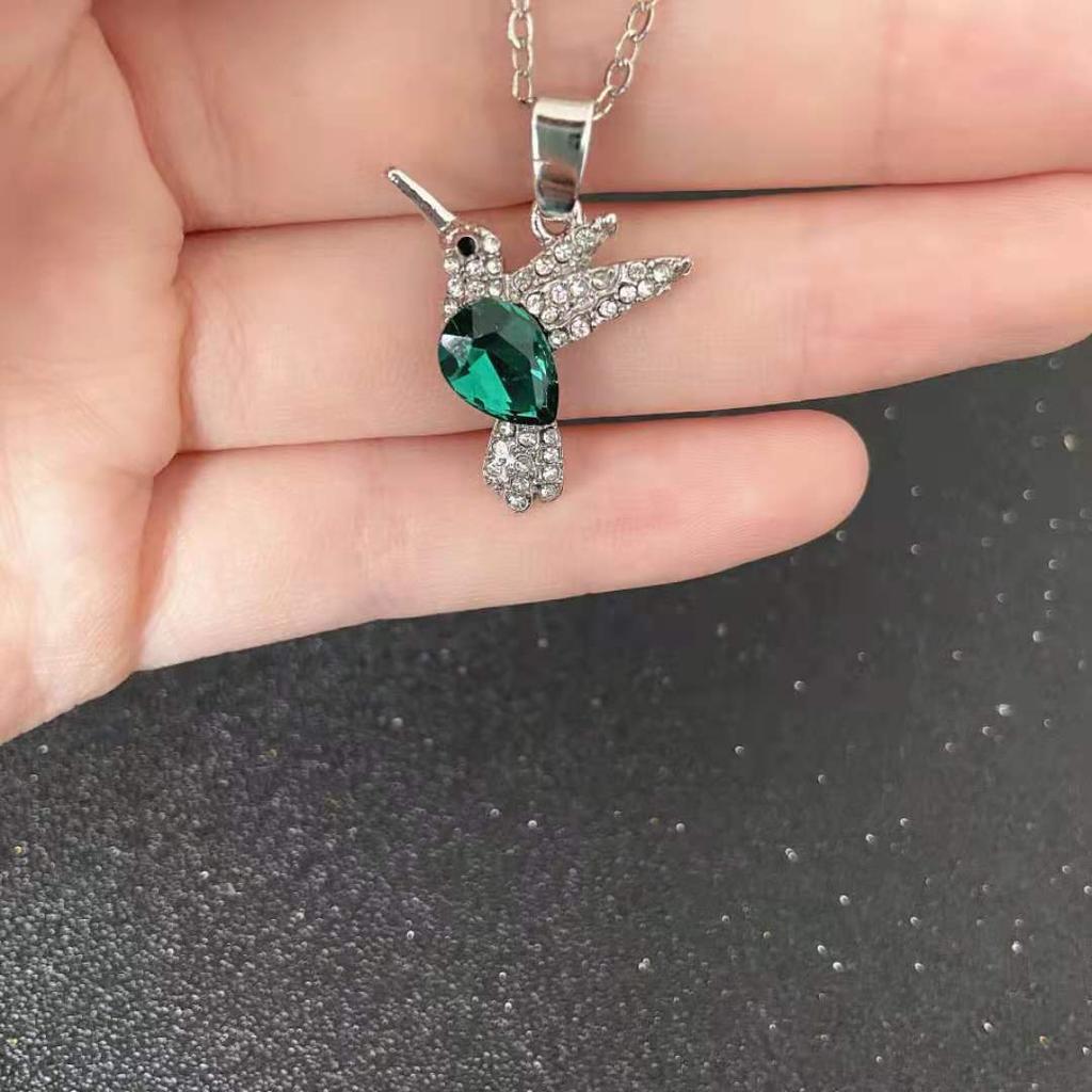 Colliers Animaux Colibri en Cristal Vintage Chaîne de Clavicule Couleur Or Mode Luxe Colliers et Pendentifs Oiseaux avec Carte en Papier