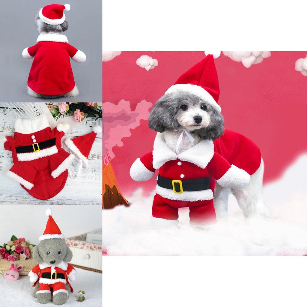 Adorable Red Christmas Santa Claus Pet Costume Outfit For Dogs And Cats With Hat And Cape