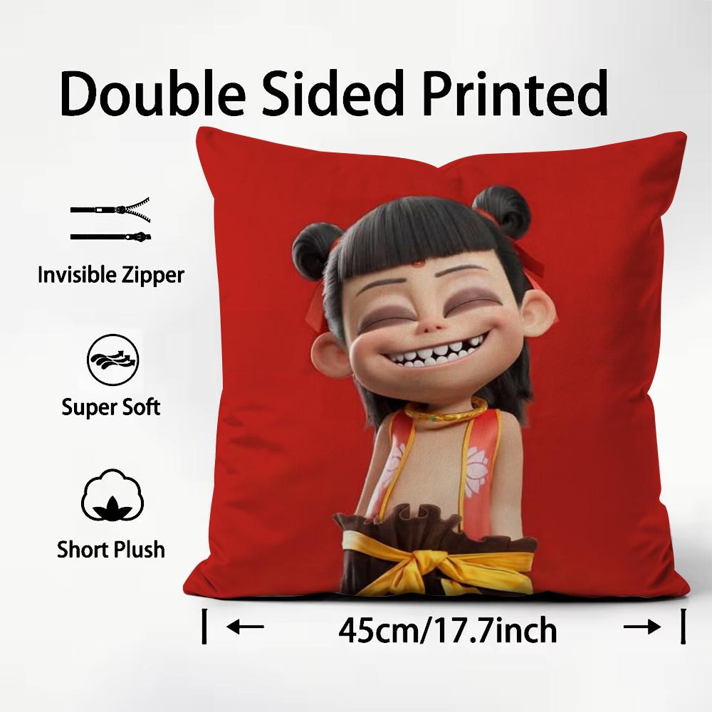 Animated Movie Nezha Cushion Cover Comfortable Reversible Pillow Cover Ideal for Car Sofa Bedroom & Beyond