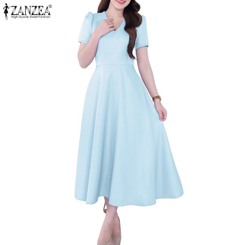 

ZANZEA Женское повседневное летнее платье с коротким рукавом и V-образным вырезом S синий
