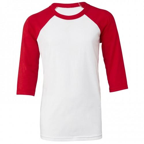 Bella + Canvas Infantil / Infantil mangas 3/4 Camiseta de beisebol M vermelho/branco