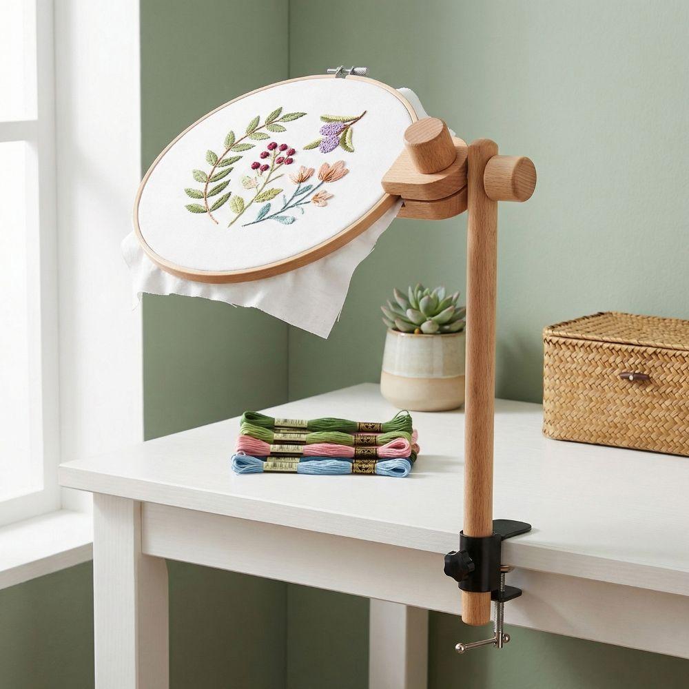 360 Degree Rotation Embroidery Frame Lap Stand Beech Wood Cross Stitch Rack Desktop Use