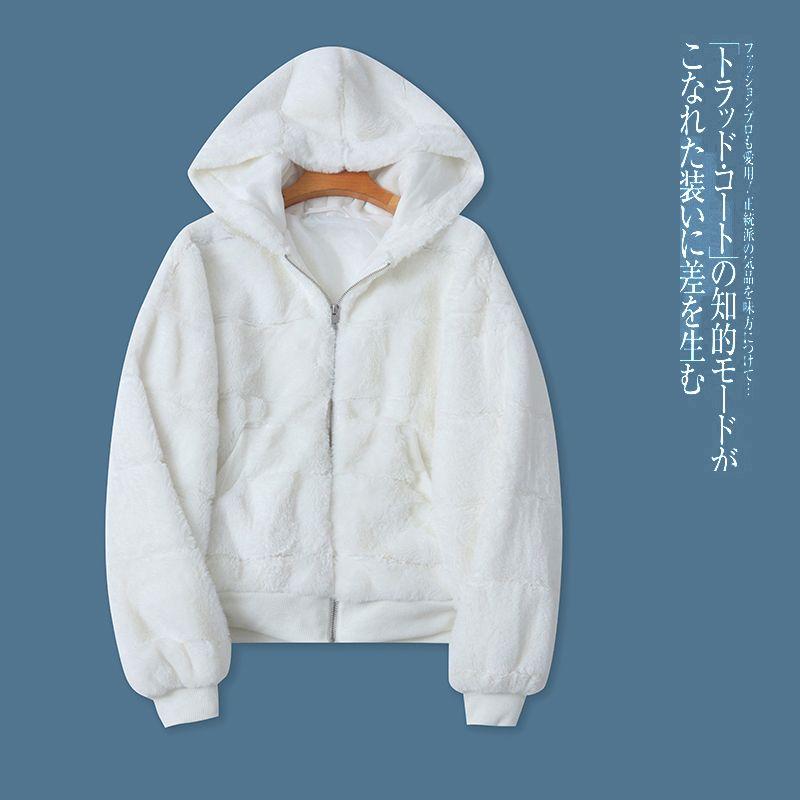 

Imitation Fur Jacket Outwear Winter New Arrival Foreign Trade Women s Clothing Hooded Collar Long-Sleeve Zipper Heattech Tops 30356 White C- 1-1-1 S