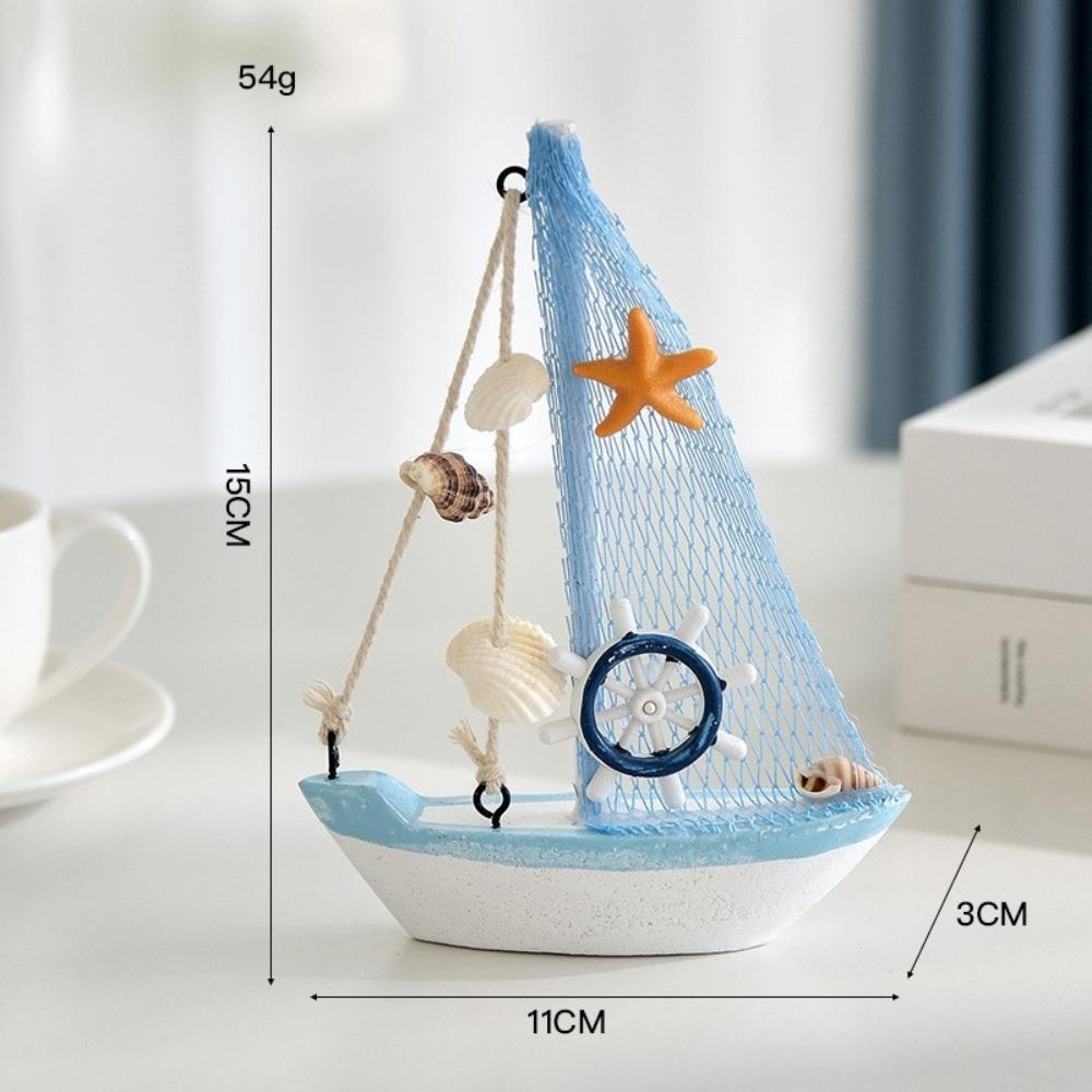 Mediterranean Style Sailing Boat Model Handmade Nautical Decor Miniature Sailboat Party Decoration