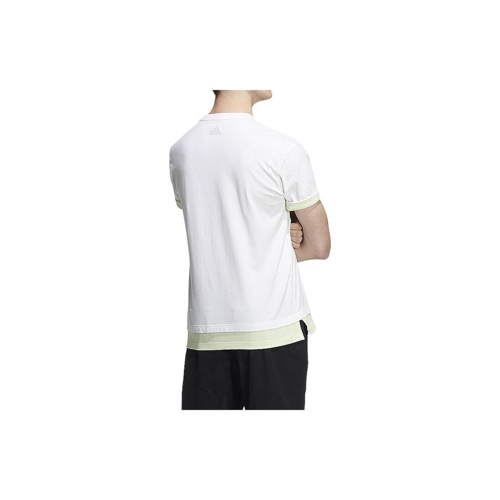 adidas Colorblock Two-In-One Sport Casual Short Sleeve T-Shirt Men Tops White HE9921