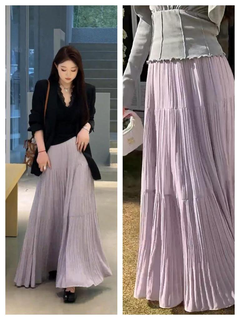 French Retro Elegant High-Waist Chiffon Midi Skirt