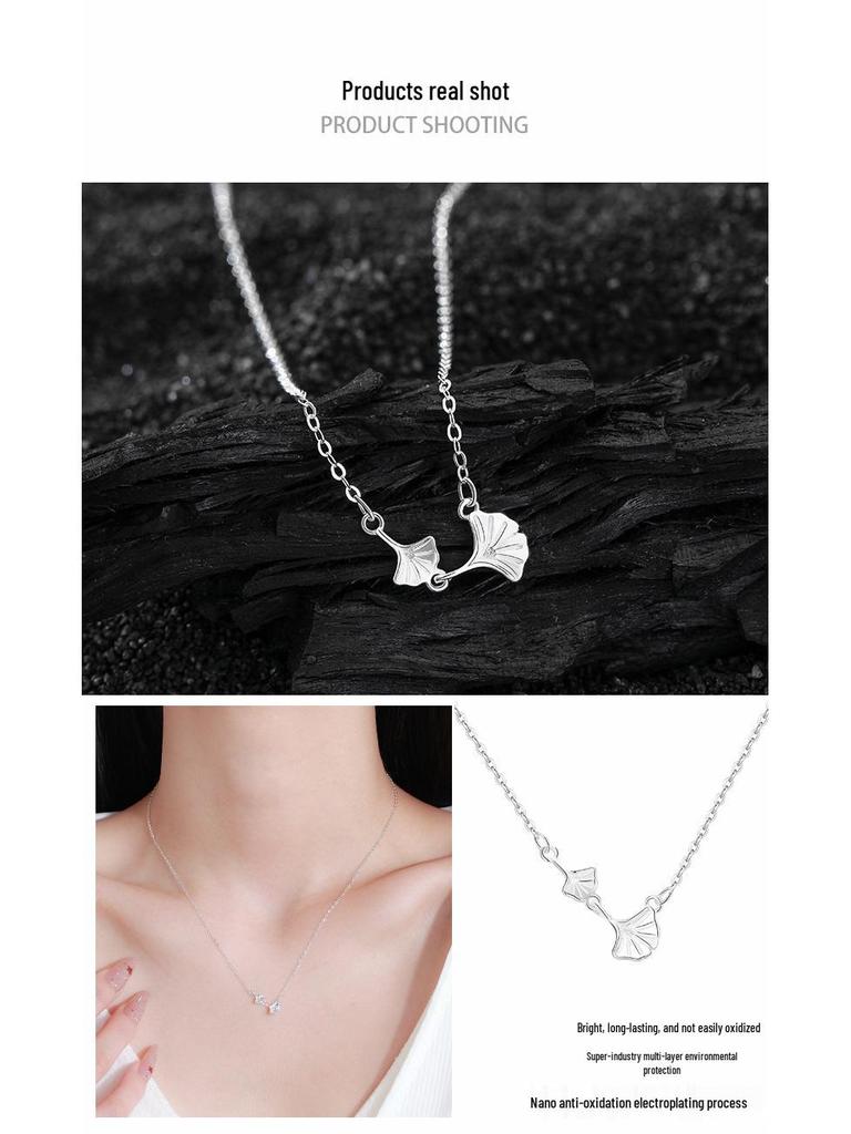 Sterling Silver Ginkgo Leaf Necklace - Women's Luxury Choker with Leaf Pendant.