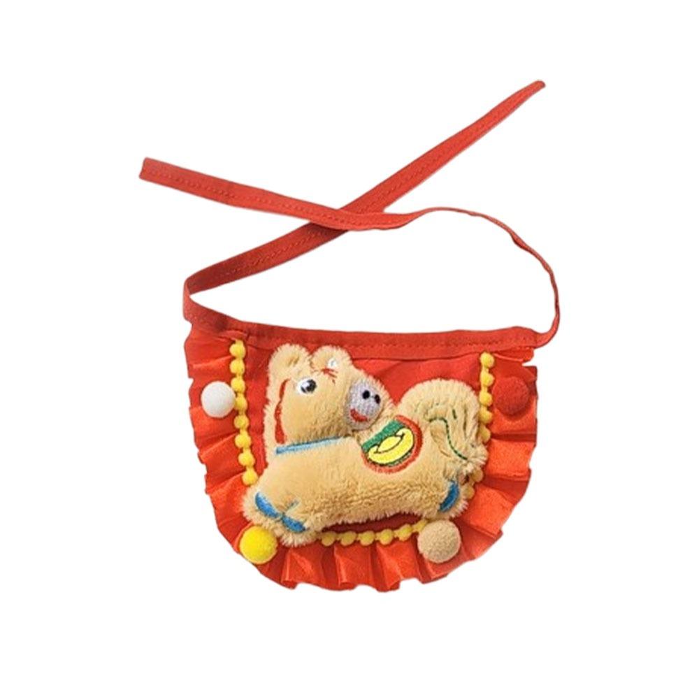 

Pet Cosplay Costume Chinese Style New Year Cat Collar Cartoon Horse Pattern Pet Cat Scarfs Warm Adjustable Dog Scarf Photo Props коричневий