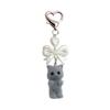 Heart Shape Keyring Flocked Cat Pendant Keychain with Bowknot Decor Heart Shape Fashionable Hanging Ornament for Wallet Backpack