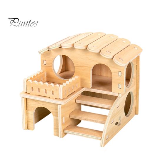 Hamster Platform Villa Double Layer Harmless Pet Toy Solid Wood Dwarf Hamsters House Climbing Play Hut Chews for Home
