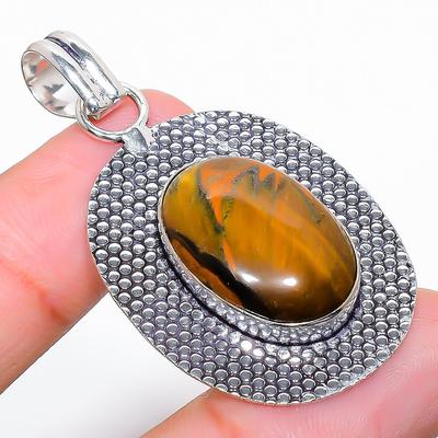 Tigerauge Handgefertigter Edelstein 925 Sterlingsilber Schmuck Anhänger 2.01" q1L05