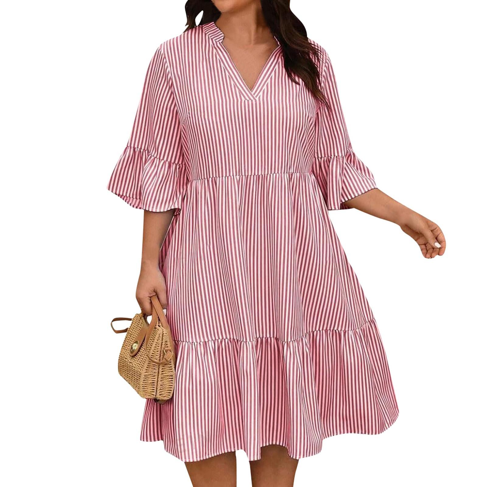 

Женское летнее полосатое платье с оборками и подолом размера плюс, повседневное свободное платье с коротким рукавом, многослойное вечернее платье XXXL красный