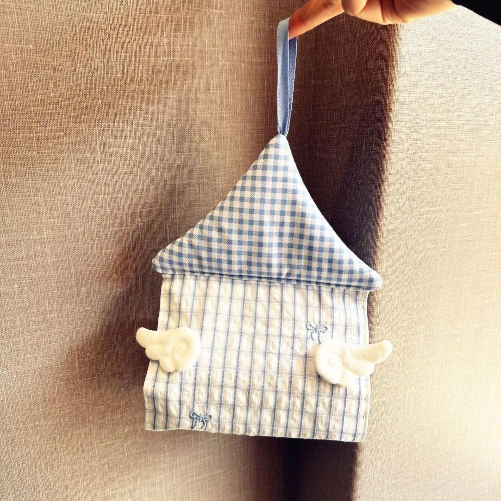 Creative House Shaped Hanging Tissue Holder Wings Stripe Grid Tissue Box Cover Storage Organizer Soft Napkin Holder Living Room