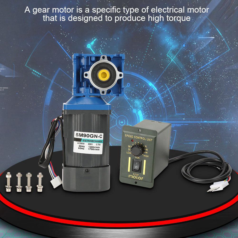 90W Worm Speed Reduction Gear Motor High Torque CW CCW Motor with Speed Governor AC 220V (60K)
