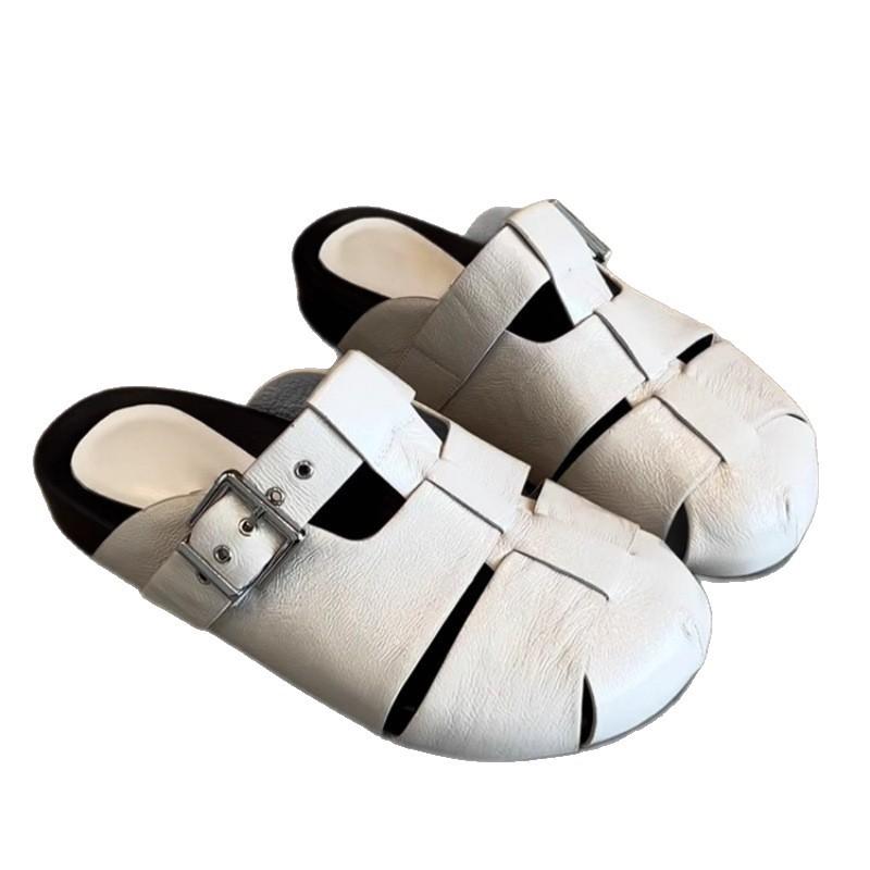 2025 new summer retro hollow woven bag head half slippers fashionable versatile not tired feet thick-soled Roman sandals