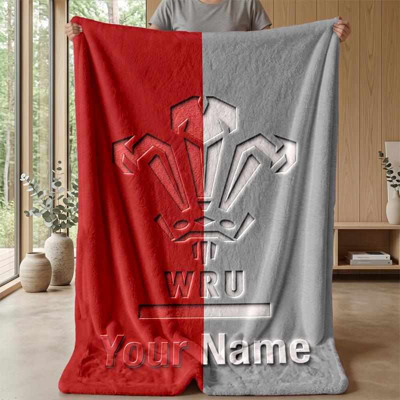 Wales Rugby Custom Flannel Throw Blanket Print Your Name Text Soft Warm Blanket Holiday Present