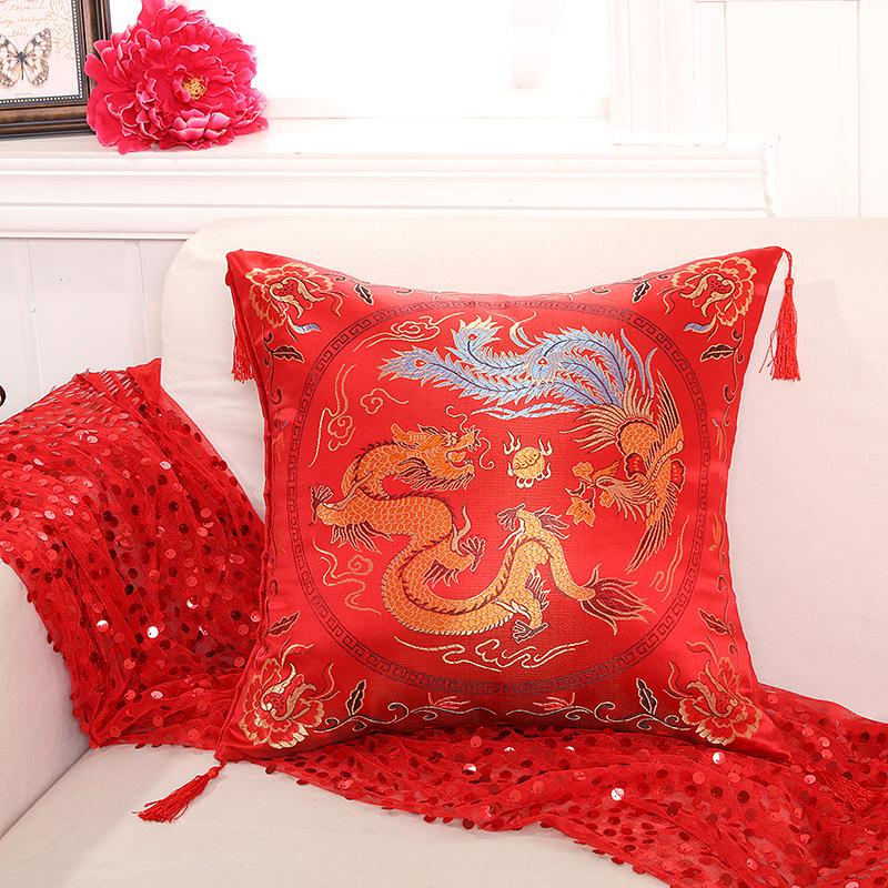 43X43Cm New Chinese Sofa Cushion Cover Wedding Jacquard Pillow Cover Double Sided Same Style Cushion Cover Pillow Cover (No Pillow Core)