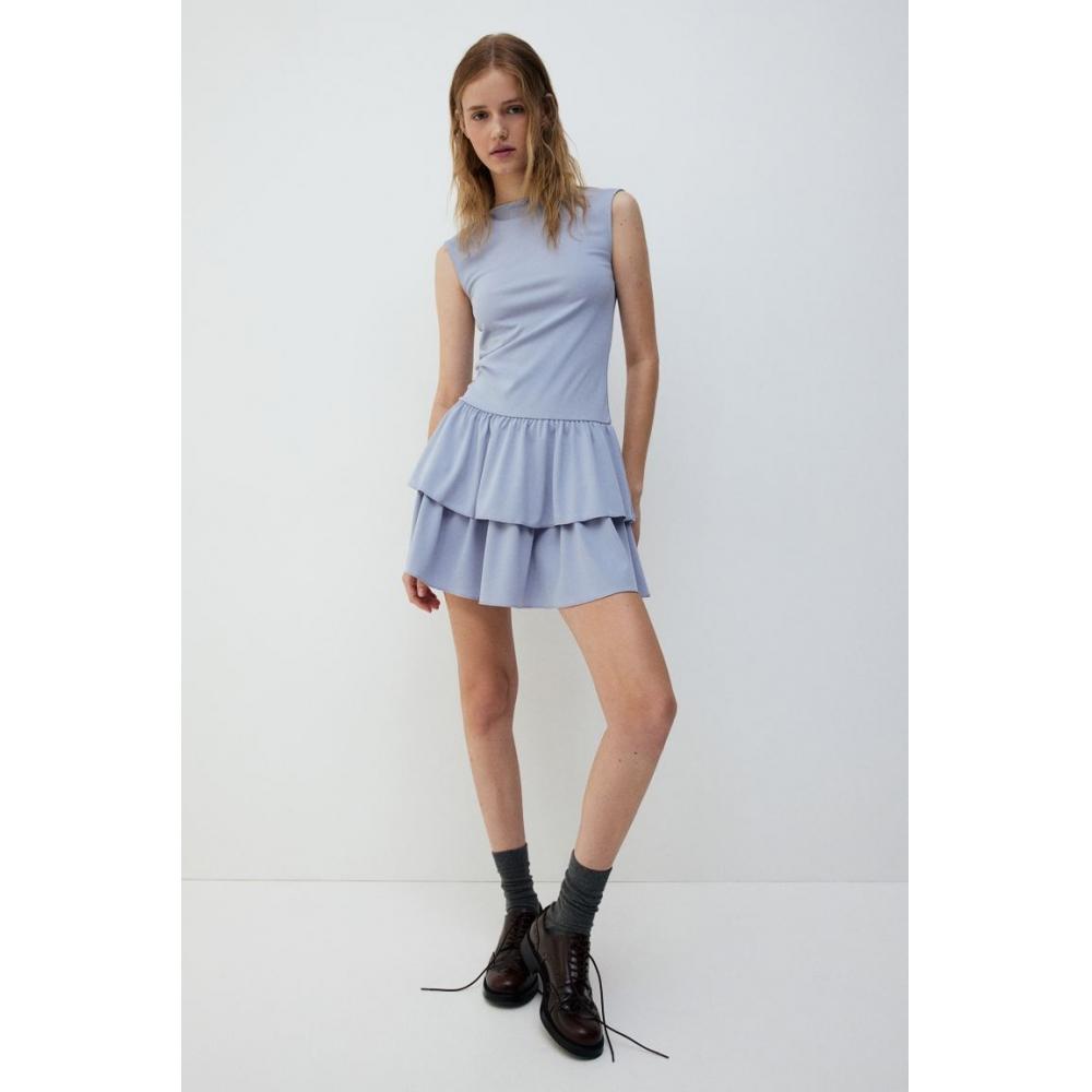 

H M Tiered Skirt Jersey Dress Light Blue