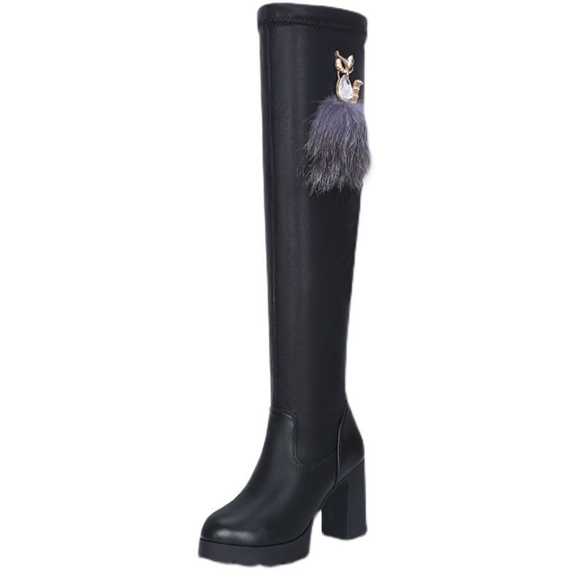 Women's High-heeled Thick-soled Boots - New Autumn-winter Style - Padded Shoes - Long Boots - Stretchable Boots