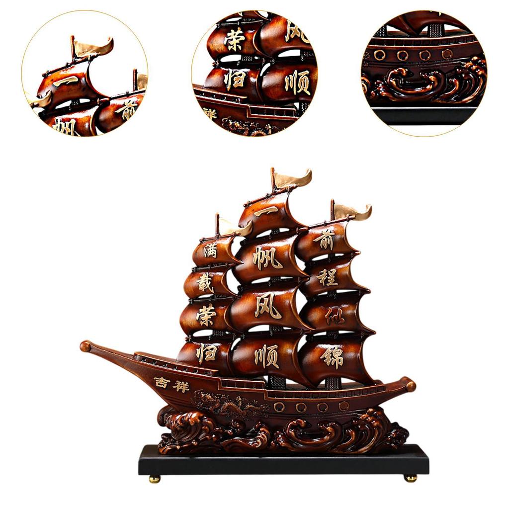 Chinese Sailboat Statue Fine Craftsmanship Decorative Artwork Feng Shui Ornament for Bedroom Table Living Room Study Office