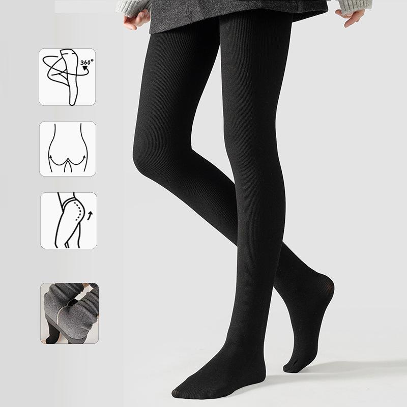 New Ribbed Cotton Footed Tights for Women - Flat Knit, Solid Color, Versatile Pantyhose, Warm for Autumn/Winter