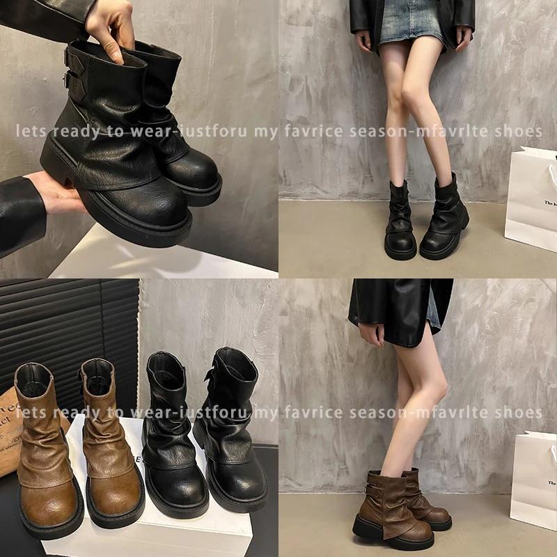 Platformové Kotníkové Dámské Kozačky Střední Podpatek Zimní Kožené Dámské Boty 2025 Trend Zbrusu Nové Robustní Módní Teplé Pohodlné Sněhové Boty pro Ženy