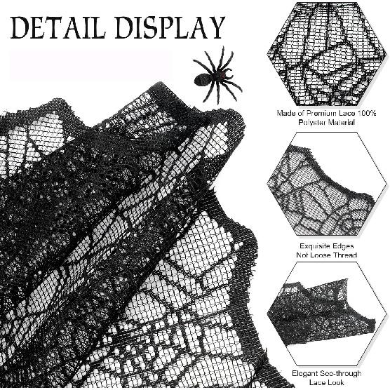 Halloween Decorations Table Runner - Black Lace Spider Web Table Runners for Halloween Table Decor, 18 X 72 Inch Halloweens Lace Table Runner for