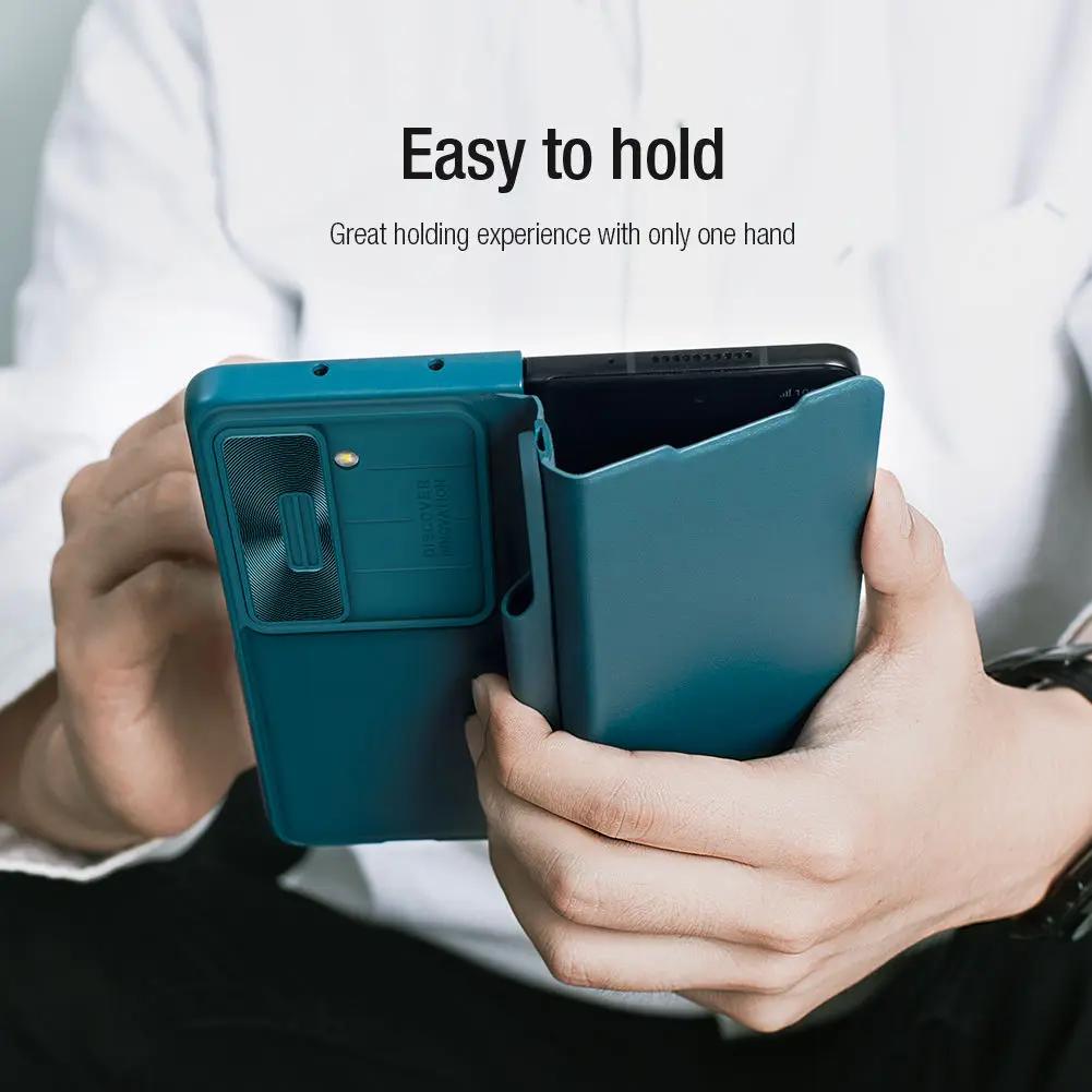 NILLKIN Qin Flip Leather Case for Samsung Galaxy Z Fold 5 with S-Pen Pocket Slide Camera Lens Cover Full Protection Phone Case