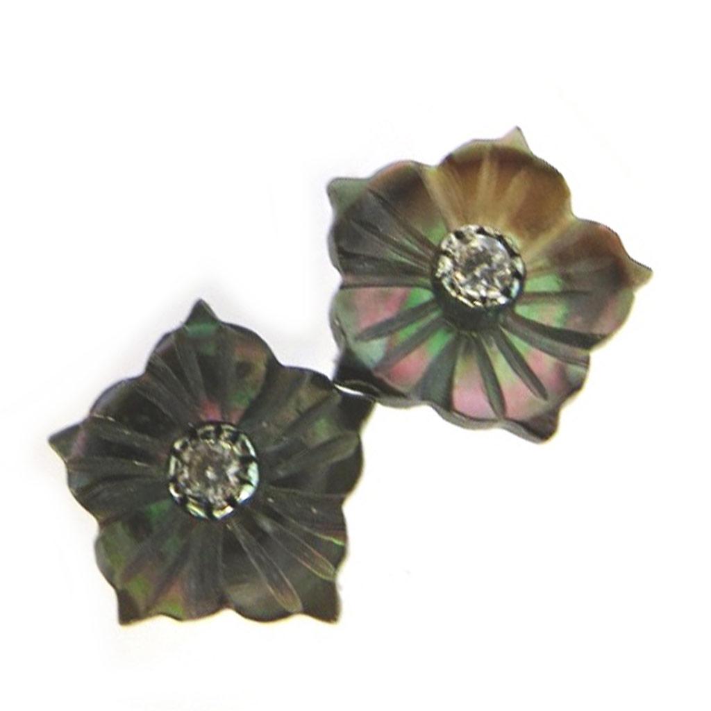 Les Trésors De Lily [N2995] - Silberohrringe 'Rosa Romantica' aus grauem Perlmutt