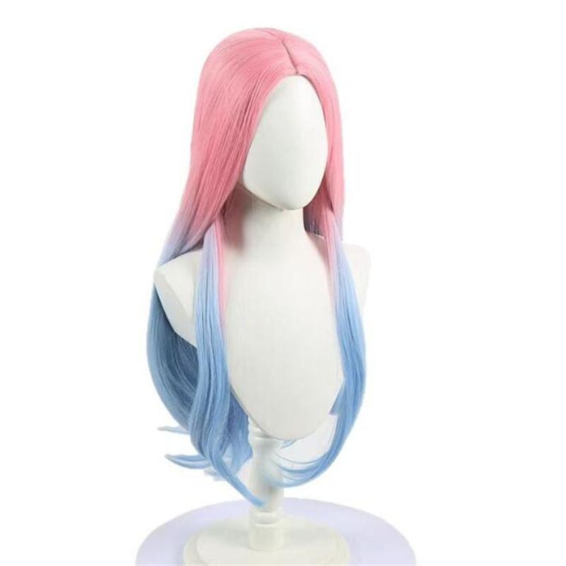 Hochwertige Mizi Cosplay-Perücke, 76 cm lang, gefärbt, Farbverlauf Pink Blau, hitzebeständig, Kunsthaar, simulierte Kopfhaut, Anime-Perücken + Perückenkappe