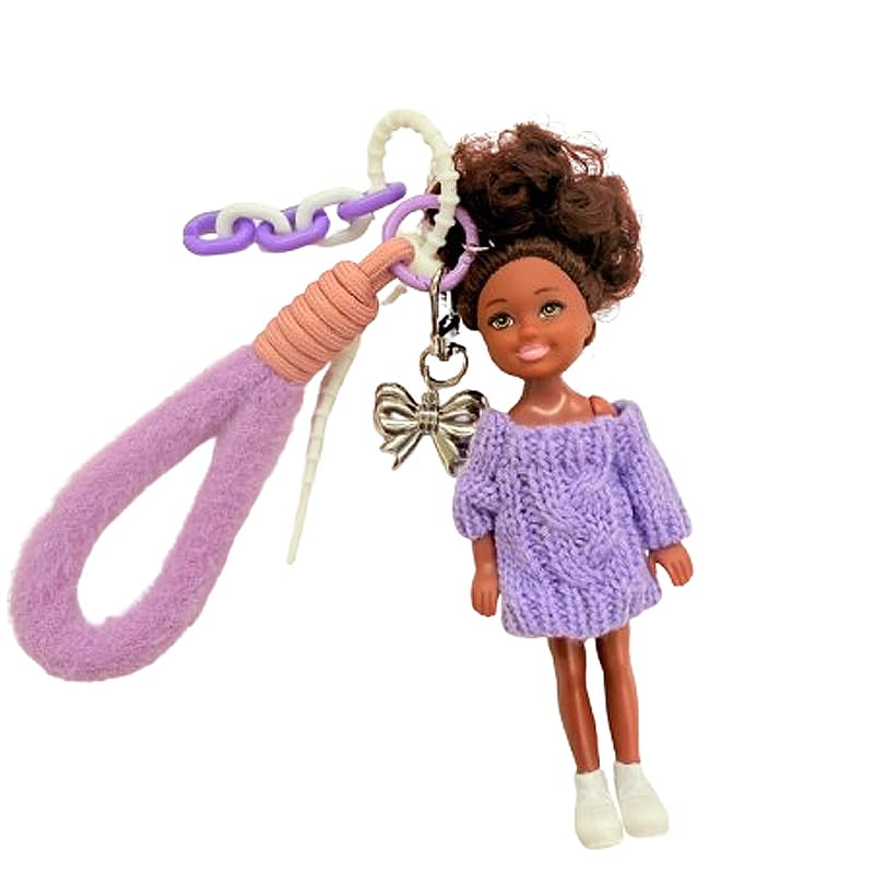 

Little Girl Purple Knit Dress, Fashion Dollar Keychain with Silver Ribbon Charm, Purple and White Chain Strap EP005 [Used]
