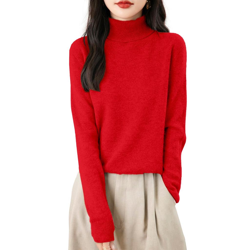 Women's Fashion Turtleneck Pullover Long Sleeve Loose Bottom Knit Sweater