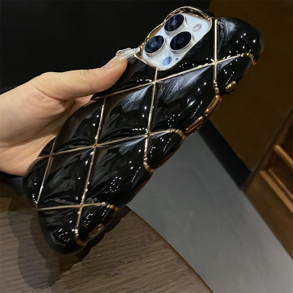 Husă de telefon de lux cu placare, model lucios cu grilă de diamante, pentru iPhone 14 11 12 13 15 Pro Max, silicon moale, husă tip bumper rezistentă la șocuri