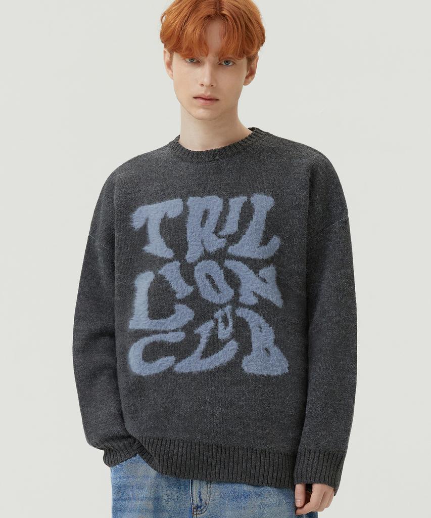 TRILLION Hairy Graphic Logo Oversized Jacquard Knit (Charcoal)