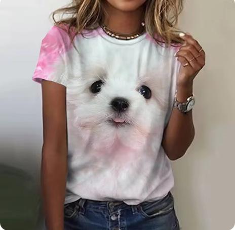 2024 New Women's T-Shirt Cute Puppy Pattern Printed Women's T-Shirt Extra Large Size T-Shirt Summer Ladies