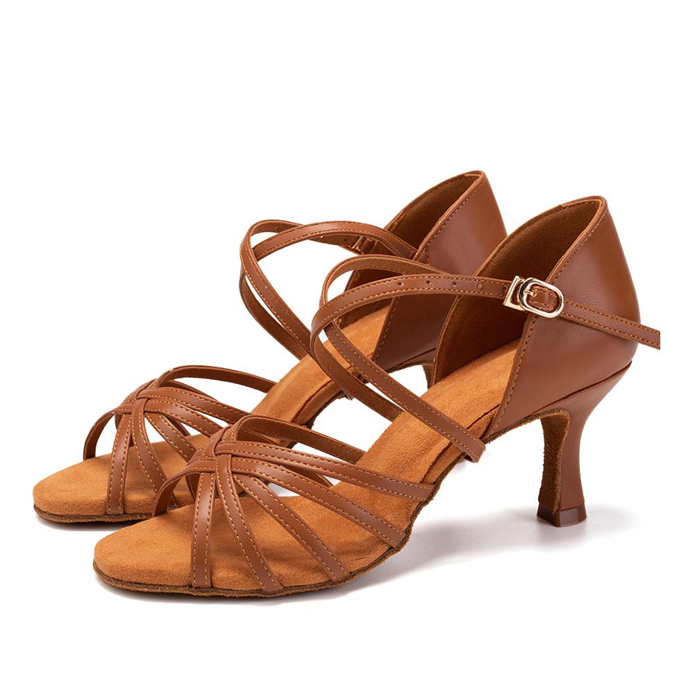 Fashion Women's Latin Dance Shoes Tango Cha Cha Ball Party PU Leather Dancing Shoes Middle Heel 6.5cm
