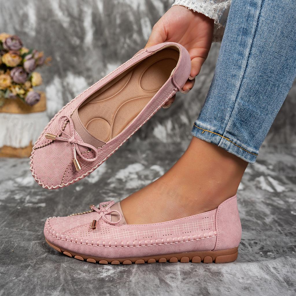 Fashion 2025 Summer New Women's Sewing Bows Design Solid Color Fashion Flat Bottom Loafers Comfortable Lightweight Elegant Single Shoes