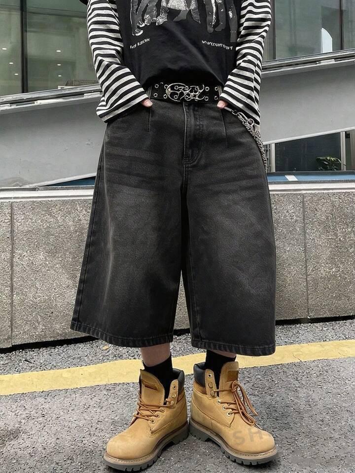 American High Street Wide-leg Seven-point Jeans Summer Retro Washed Old Jeans Fashion Trendy Men and Women