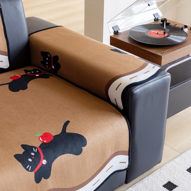 Wave Edge Cartoon Cat Sofa Cushion High-end All Season Universal Chenille Sofa Cover Printed Irregular Non-slip Sofa Towel Cushion