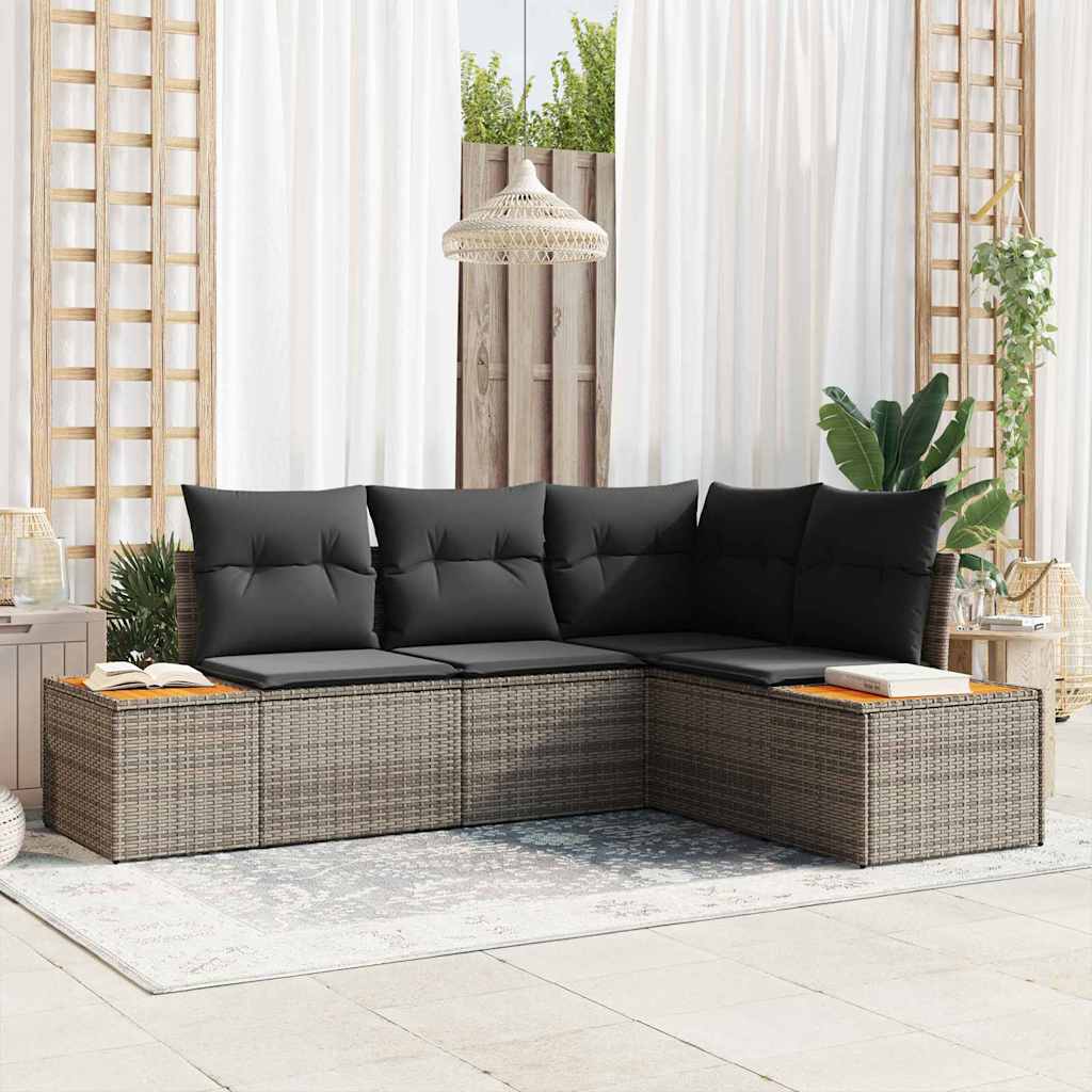 Garden Sofa Set with Cushions and Storage 4 Pcs Gray Poly Rattan