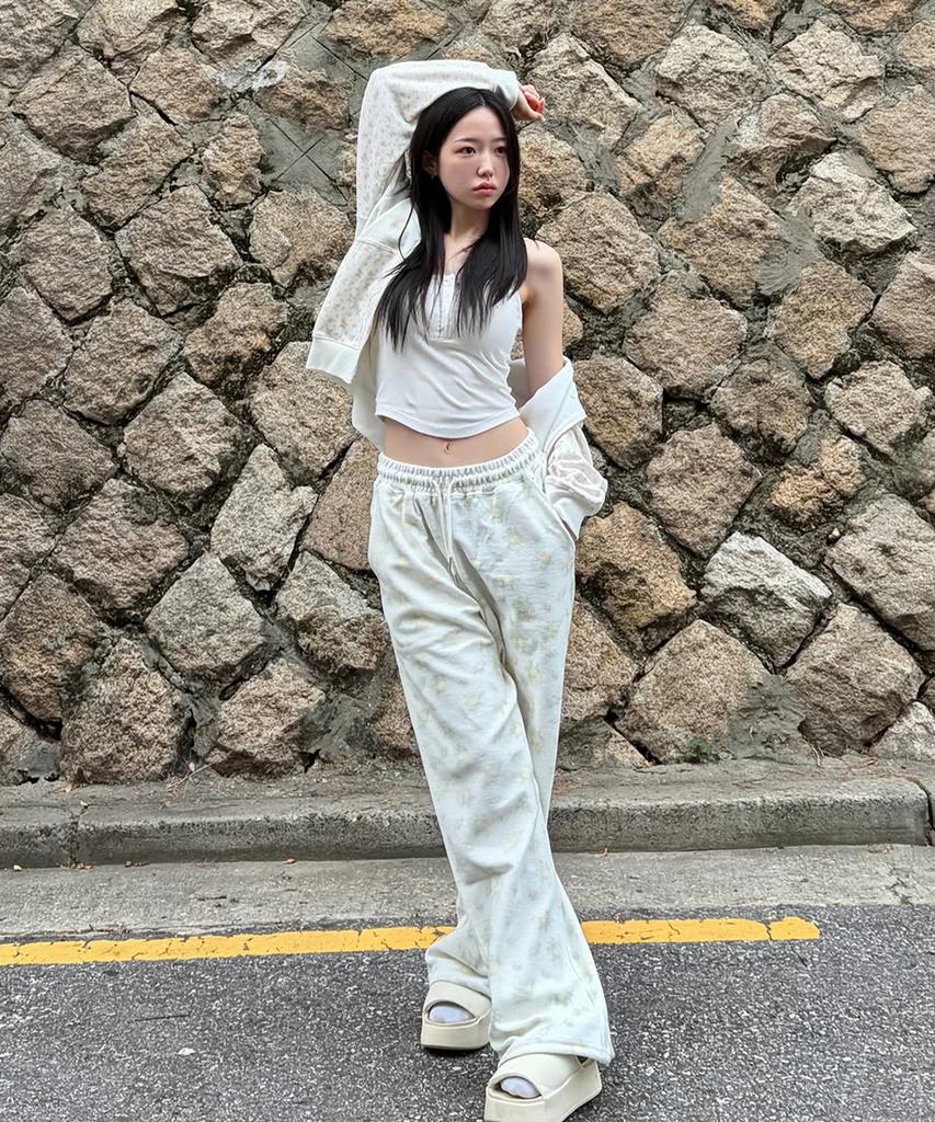 SINOON Double Floral Artwork Jogger Pants (Yellow)